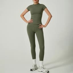 Quick-Drying Gym Leggings Set Sport Suit Short Sleeve Breathable Stretchy Slim Fitness Active Top Tight Gym Set