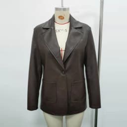 2026 Autumn Faux Leather Blazer Jacket Lapel Collar Single Breasted Big Patch Pockets Loose Vintage Minimalist Outerwear Coat