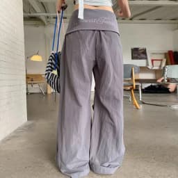 Vintage Patchwork Wide Leg Pants for Women Y2K Lapel Low Waist Streetwear Dance Pants American Hip Pop Loose Parachute Trousers