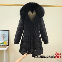 Winter Thickened Large Fur Collar Detachable Hat Cotton Jacket Loose Waist Cotton Padded Mid-Length Downless Women's Coat