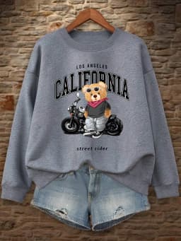 Street Rider Cool Bear Pattern Women Sweatshirt O-Neck Autumn Streetwear Unisex Jogging Casual Clothes Loose Fleece Pullover