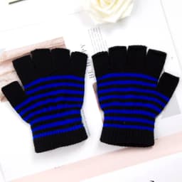 1Pair Unisex Black Stripes Half Finger Fingerless Gloves for Women Wool Knit Wrist Cotton Gloves Winter Warm Men Workout Gloves