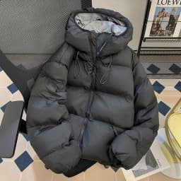 Winter Thickened Hooded down Cotton Jacket Men's Basic Style Warm Cotton Coat Versatile Cotton Outerwear Coat for Teens
