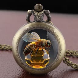 Hardworking Bee Dome Pocket Watch Arabic Numerals Dial Vintage Women Necklace Pendant Clock Men Kids Watch Relojes De Bolsillo