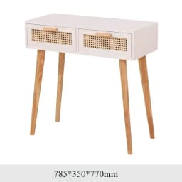 Nordic Solid Wood Dressing Table Bedroom Rattan Jewelry Cabinet Multi-functional Computer Desk, Double Draw Design, Makeup Table