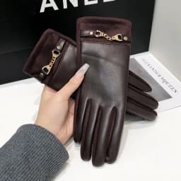 Luxurious High Quality Protein Leather Fleece Lined Women's Gloves Winter Cycling Windproof Keep Warm Elegant Touchscreen Gloves