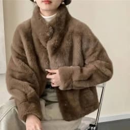 LANMREM Eco-friendly Mink Fur Windproof Stand Collar Faux Mink Coat For Women Warm Winter Thick Jackets With Pockets 2DB5167