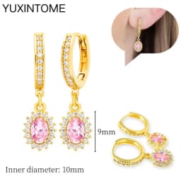 925 Sterling Silver Needle Pink Crystal Heart Hoop Earrings for Women Fashion Geometric Pendant Earrings Luxury Jewelry Gifts