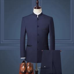 (Jacket+Pants) Men Fashion Simple Wedding Suit Black / Blue / Wine Red 2026 Homme Stand up Collar Business Social Dress 2 Piece