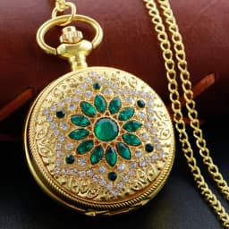 New Gold Luxury Ruby Pocket Watch Necklace Digital Pendant Chain Clock Fashion Sculpture Women's Men's Gift