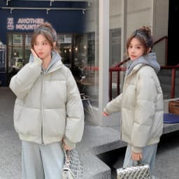 Retro Fake Two-Piece Hooded Puffer Jackets for Women Solid Color Casual Zip Up Padded Parkas Female Winter Warm Thick Outerwear