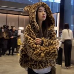 Women's leopard print coat Winter European Bear ears Rex Rabbit fur jacket short thick hooded top