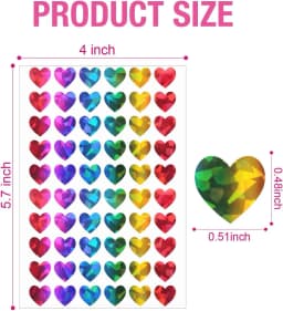 600 Pcs Red Heart Stickers, Small Holographic Stickers for Student Reward 0.5in Small Sparkly Sticker for Gift Sealing