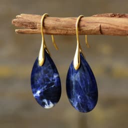 Trending Teardrop Sodalite Gold Plated Hoop Women Dangle Huggie Earrings Elegant Jewelry Gifts