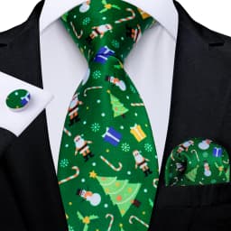 Blue Green Christmas Men tie Set with Handkerchief Cufflinks Wedding Prom Groom Accessories Perfect Gift for Men