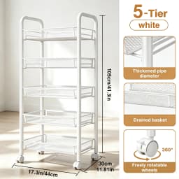 3/4/5Tier Mesh Wire Rolling Cart, Kitchen Storage Organizer Utility Cart Full Metal Basket Storage Art Trolley Carts With Wheels