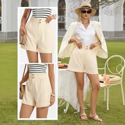 Women's Solid Color Elastic Waist Straight Leg Capri Shorts with Button Zipper Pockets for Travel Camping Streetwear Everyday