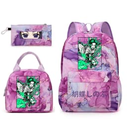 Kochou Shinobu Print School Backpack Set with Lunch Bag Pencil Case for Girls Kids Student Bookbag