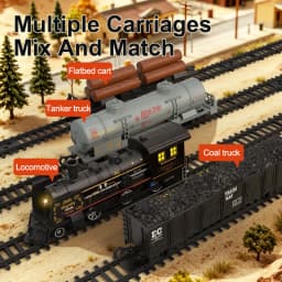1:87 RC Steam Train 2.4G Simulation Remote Control Spray Track Train Electric Railway Set Railway Toy for Kids Christmas Gifts