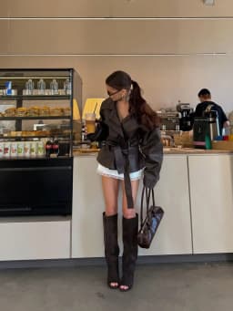 Solid Faux Leather Jacket Women Lapel Asymmetric Zipper Belted Waist Oversized Long Sleeve Coats Vintage Moto Biker Coat 2026