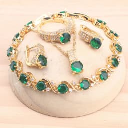 925 Silver Jewelry Sets For Women Magic Rainbow Zircon Gold Color Wedding Earrings Stones Bracelets Rings Pendant Necklace Set