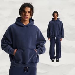 Custom LOGO men's new short BOXY version 370G heavy fleece worn old hooded sweater scimitar wide leg trousers couple suit