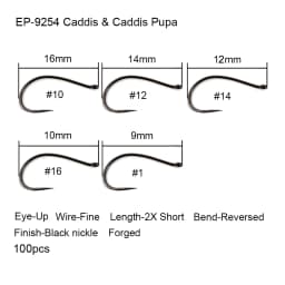 Aventik Eupheng 50pcs Competition Barbless Fly Fishing Hook Tying Materails Dry Nymph Shirmp Wet Caddis Fly Hook Black Nickle