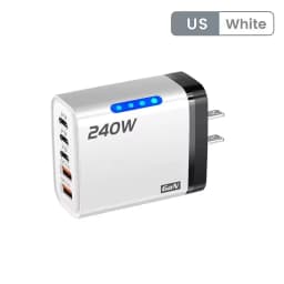 240W Fast Charger With LED Light 2USB+3Type-C 5 In 1 Multi Port Phone Charger Compatible Multiple Models UK EU US Type Cables