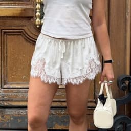 Women Summer y2k Coquette Solid Lace Trim Satin Shorts Elastic Waist Bowknot Loose Fit Loungewear Bottoms Vacation Streetwear