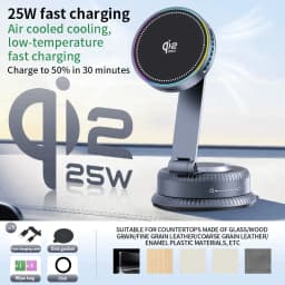 360 Rotate ICE Cooling Fan QI2 25W Magnetic Car Wireless Charger Mount Vacuum Suction Cup Phone Holder for iPhone 17 16 Pro Max