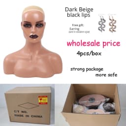 Wholesale 4Pcs/Box Female Realistic Mannequin Head With Shoulders African Wig Display Model Dark Brown Doll Head For Hat Glasses