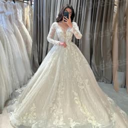 Glitter A Line Women's Wedding Dresses V Neck Lace Appliques Ball Vestido De Novia Bride Gowns Customized Long Sleeve Vestido