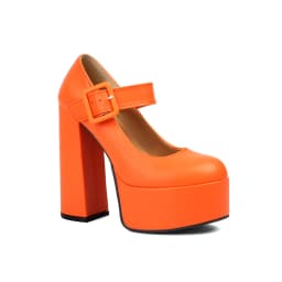 Super High Thick Heel Waterproof Platform Shallow Square Buckle Women's High Heels Party Wearing Orange Women's Pumps