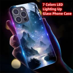 2026 Pretty Galaxy Beach Smart LED Light Glow Tempered Glass Phone Case For iPhone Air 18 17 16 E 15 14 13 12 11 Pro Max