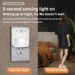 EU Standard Socket Human Sensing Light LED Corridor Sensing Night Light Unlimited Dimming Tri Color Switching with Clock Display