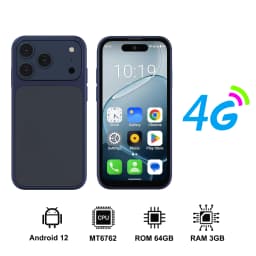SERVO Mini Pocket Smartphone 4G LTE 4.0" HD Display Android 12 Dual SIM 3GB RAM 64GB ROM Face Unlock WiFi GPS Small Mobile Phone
