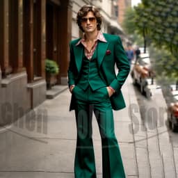 Vintage 3 Piece Men Suit Peak Lapel Single Breasted Tuxedo 70s Disco Groom Custom Bespoke Male Retro Stage Formal Costume Wear
