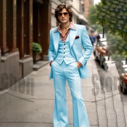 Vintage 3 Piece Men Suit Peak Lapel Single Breasted Tuxedo 70s Disco Groom Custom Bespoke Male Retro Stage Formal Costume Wear