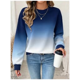 Fashion Gradient Color Personalized Print Pullover Tops Women's Autumn And Winter Long Sleeved Round Neck Warm Casual Sweatshirt
