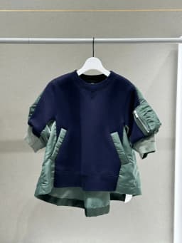 FOG SACAI Japanese Sle Heavyweight Patchwork Knit Jaet Loose Faion ort Sve Sweatirt Top Cotton Polyester Wool Blend