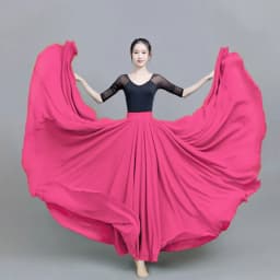 Women Double Chiffon Skirt Have-Liner Stage Performance Big-Hem Skirts Square Dancing Elastic-Waist Elegant A-Line Maxi Skirts