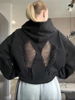 Kliou Wings Lace Backless Hooded Pullover Woman Autumn Trend Full Sleeve Skinny Stretch Hot Girls High Street Fashion Style Tops