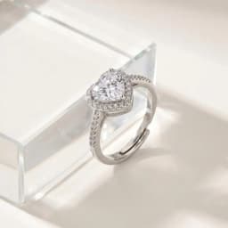 Heart Ring Adjustable for Women Zircon Love Shaped Open Ring Silver Color Romantic Promise Jewelry Gift