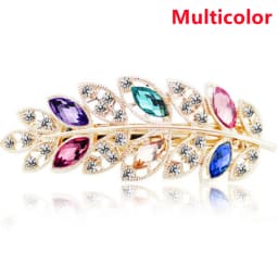 Sparkly Rhinestone Leaf Shaped Barrettes Hairpin Non-Slip Crystal Spring Hair Clips For Women Girls Thin Thick Hair French Style