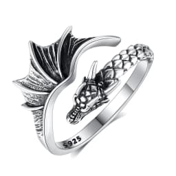 Eudora 925 Sterling Silver Dragon Adjustable Ring for Men Women Vintage Viking Dragon Open Ring Personality Jewelry Fine Gift