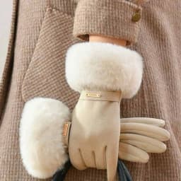 Women Winter Keep Warm Plush Wrist Fingertips Clamshell Touch Screen Gloves Fashion Elegant Retro Luxury Drive Cycling Thicken