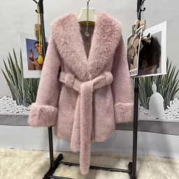 Luxury High Quality New Large Fur Collar Fur Coat Belt Slim Jacket Women Winter Warm Eco-Friendly Mink Fox Fur Coat Premium Tops