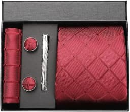 Luxury 8CM Men Silk Necktie Plaid&Check Ties Pocket Square Cufflink Tie Clip Gift Box Set For Man Groom Formal Business Jacquard