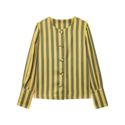 SLTNX New Women's Chic Blouse Loose Stripe Printed Shirt O-neck Bubble Sleeve Single-breasted Simple Casual Blouse