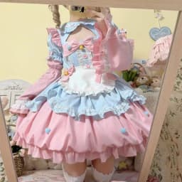 Lovely Flare Sleeve Bud Casual Cute Dress Patchwork Lace Panelled Slim Waist Robe Exquisite Preppy Style Japanese Moda Vestidos